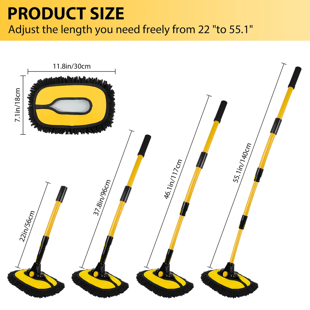 Extendable Car Wash Brush with Rotating Head & Storage Bag