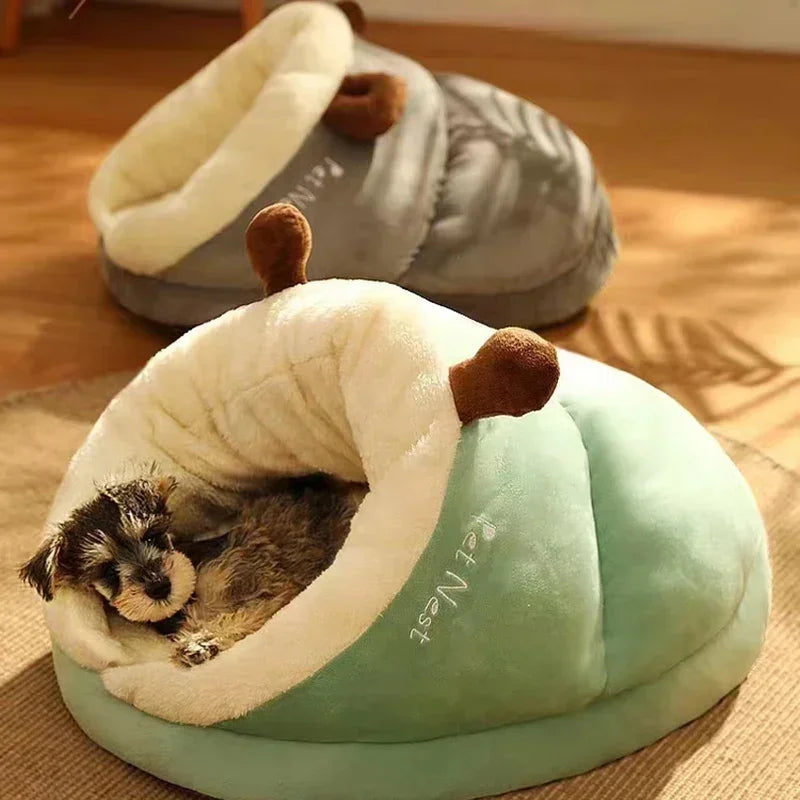 Cosy Cave Dog Bed | Removable Cover Pet Mattress | S / M / L | Green & Grey