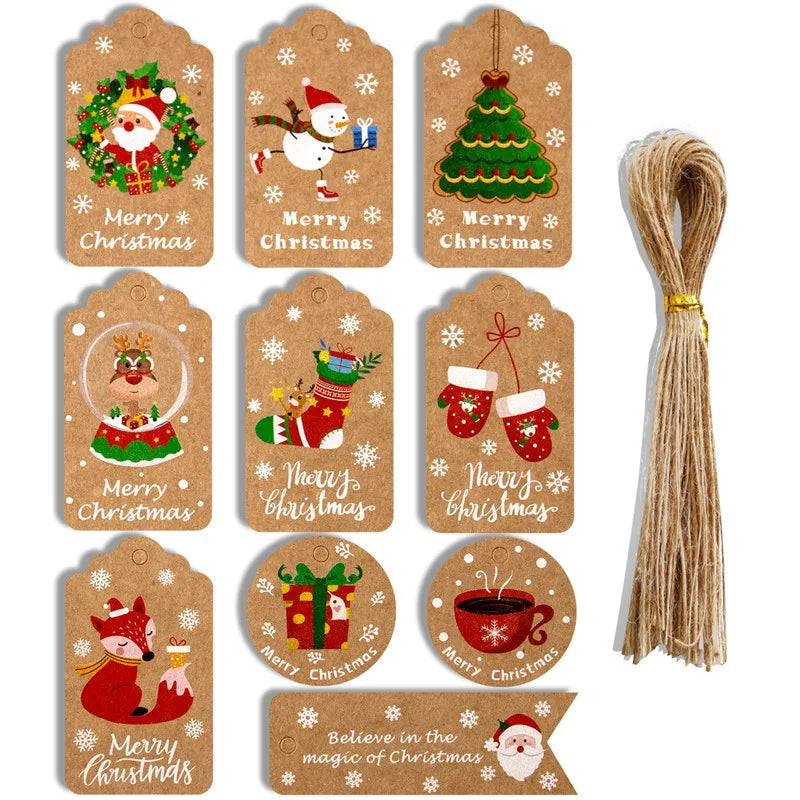 Christmas Kraft Paper Gift Tags | Pack of 50 | Merry Christmas Hang Labels for Gift Wrapping