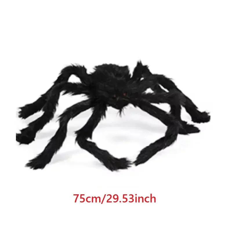 Giant Black Plush Halloween Spider – Poseable, Multi-Size