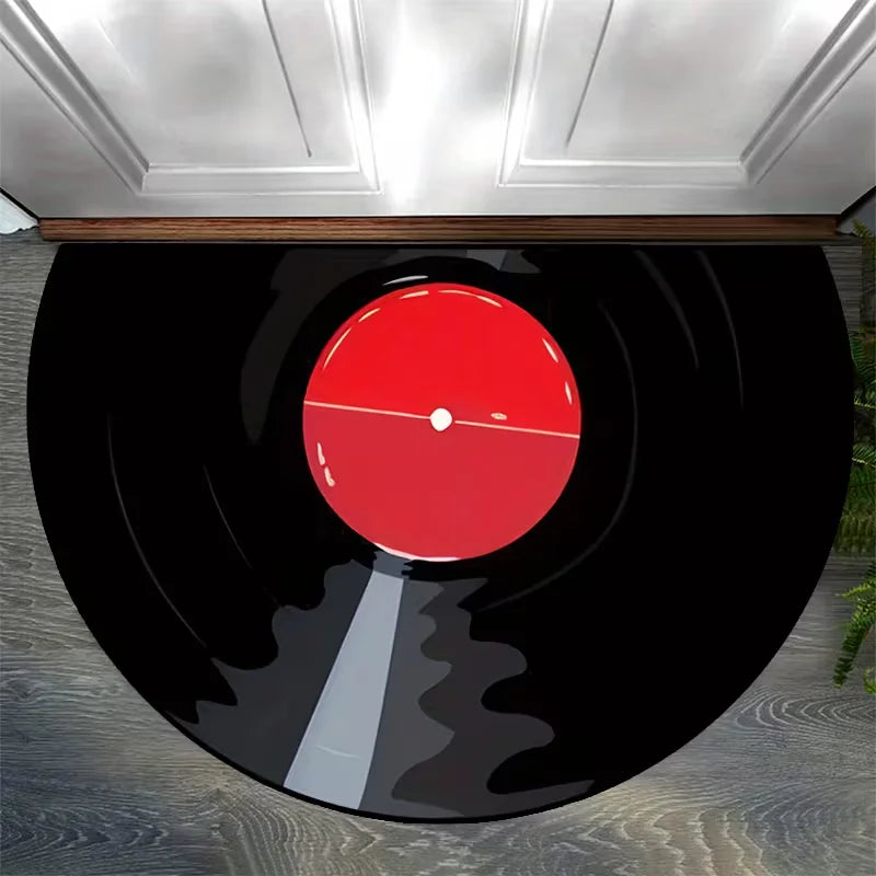 Retro Vinyl Record Half Round Doormat | Non-Slip Entrance Mat