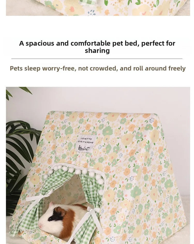 Small Pet Tent Hideout House | Floral Cotton Sleeping Tent for Rabbits, Guinea Pigs & Hamsters | 36x36x30cm