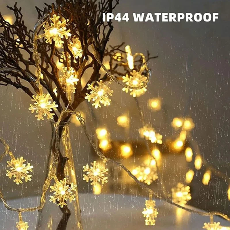 Snowflake Fairy Lights – LED String Lights, Battery/USB Powered