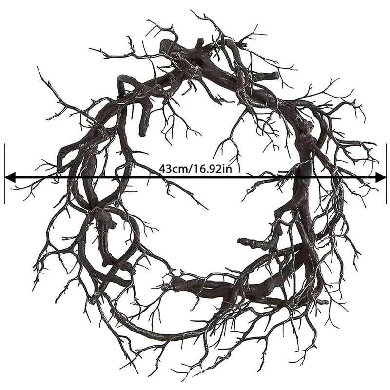 Halloween Wreath with LED Lights – Black Branch Garland for Front Door & Home Decor
