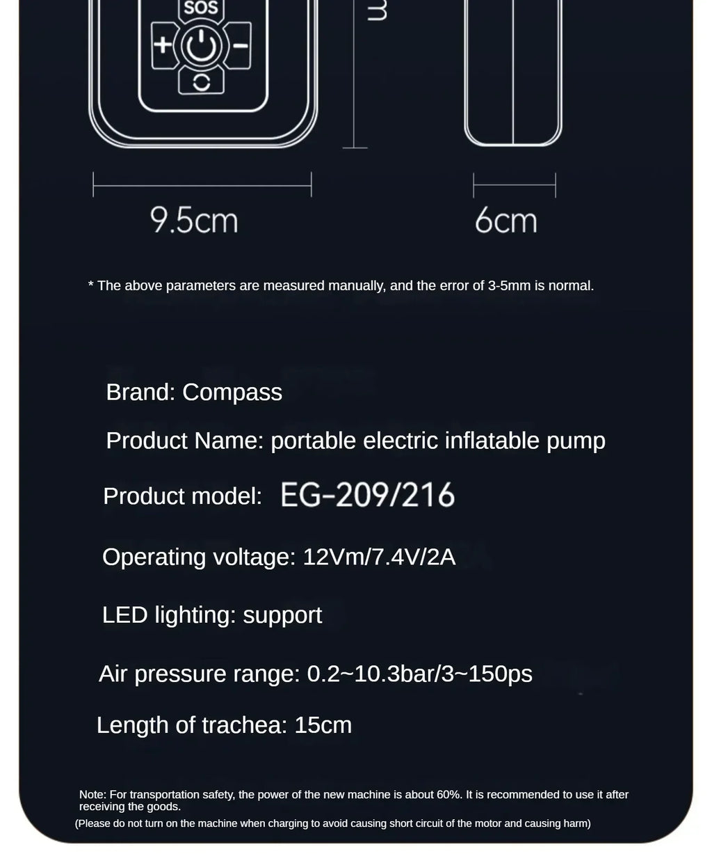 EAFC Portable Wireless Tyre Inflator | 30L/min Digital Air Compressor with Auto-Stop