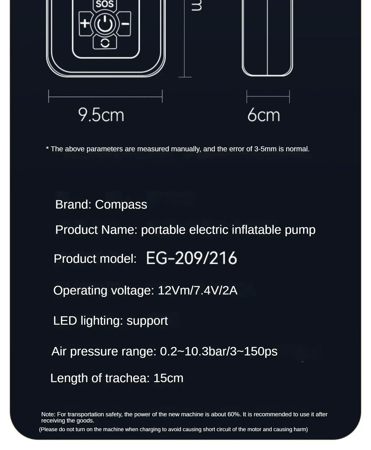 EAFC Portable Wireless Tyre Inflator | 30L/min Digital Air Compressor with Auto-Stop