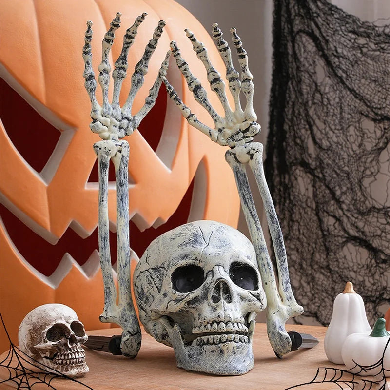 Halloween Skeleton Head & Hands Yard Decorations