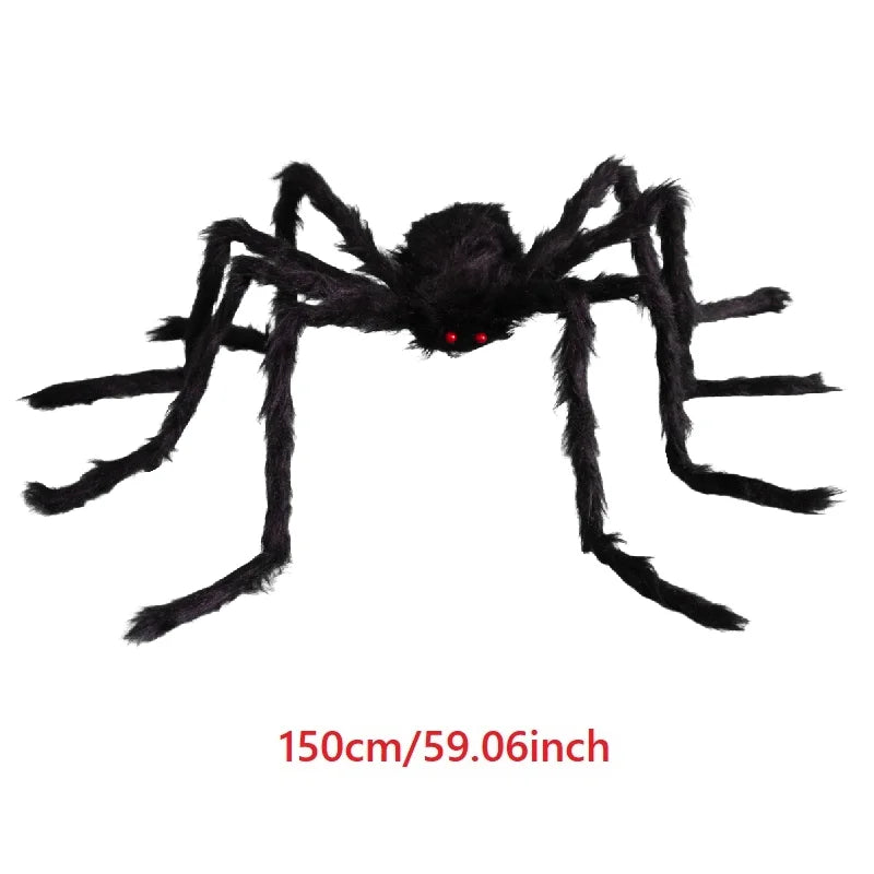Giant Black Plush Halloween Spider – Poseable, Multi-Size