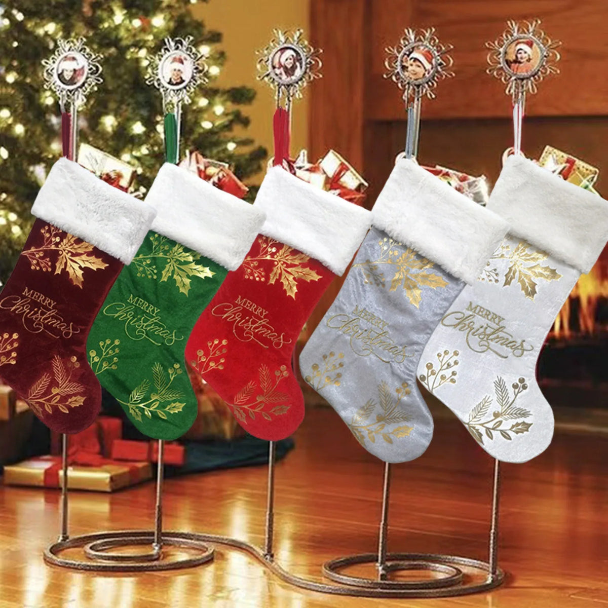 Christmas Stocking Candy Boots with Bells | 46x28cm Fireplace Hanging Sock | 5 Colours