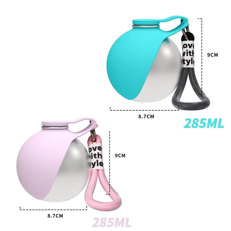 Stainless Steel Portable Dog Water Bottle with Silicone Bowl | 285ml