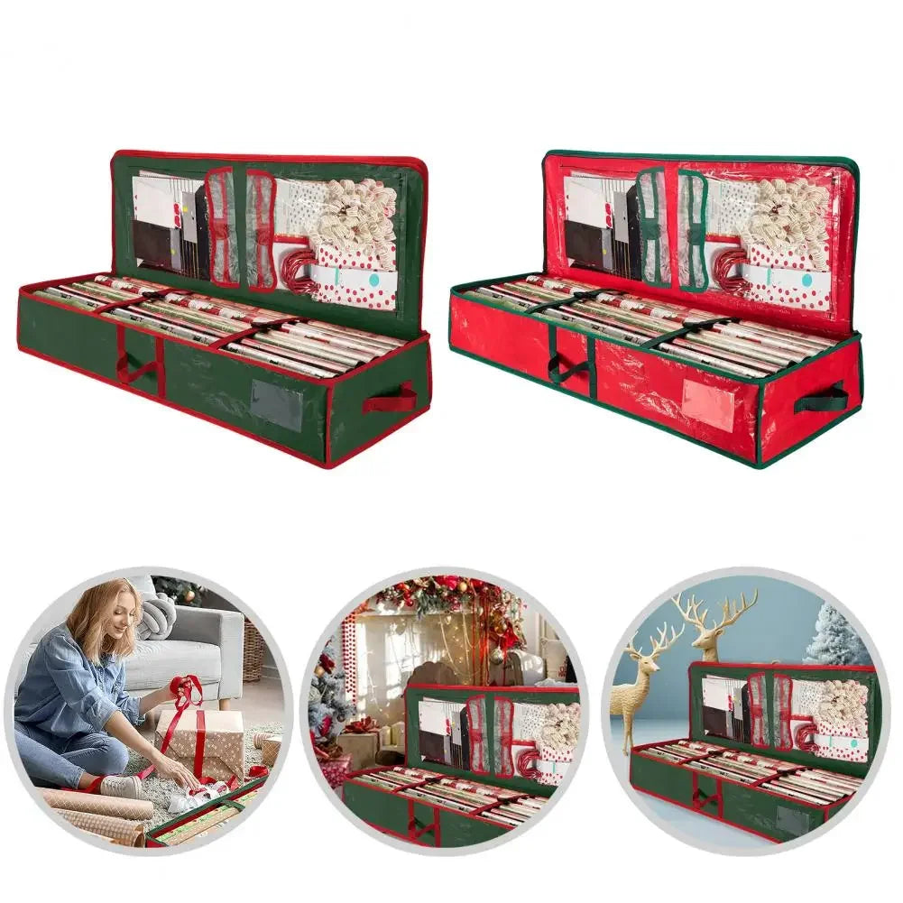 Christmas Wrapping Paper Storage Bag | 40" Durable Oxford Fabric | Fits Rolls, Ribbons & Ornaments | Red & Green