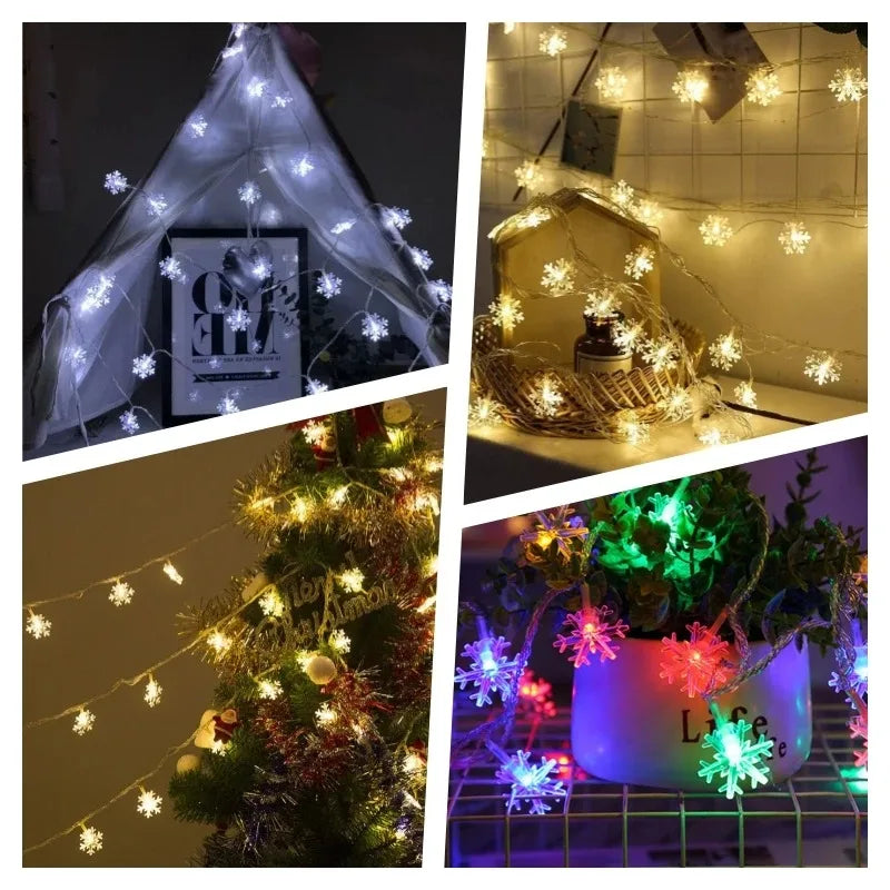 Snowflake Fairy Lights – LED String Lights, Battery/USB Powered