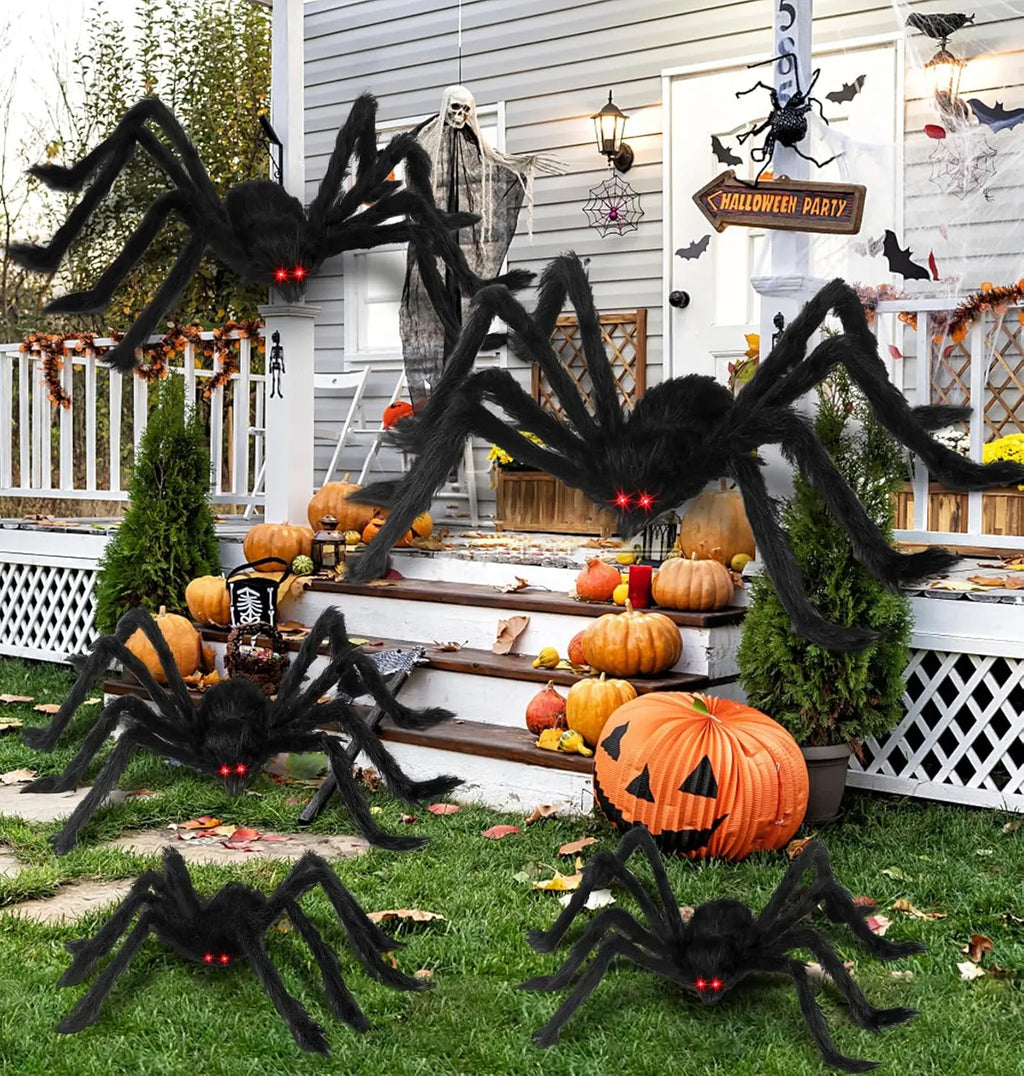 Giant Black Plush Halloween Spider – Poseable, Multi-Size