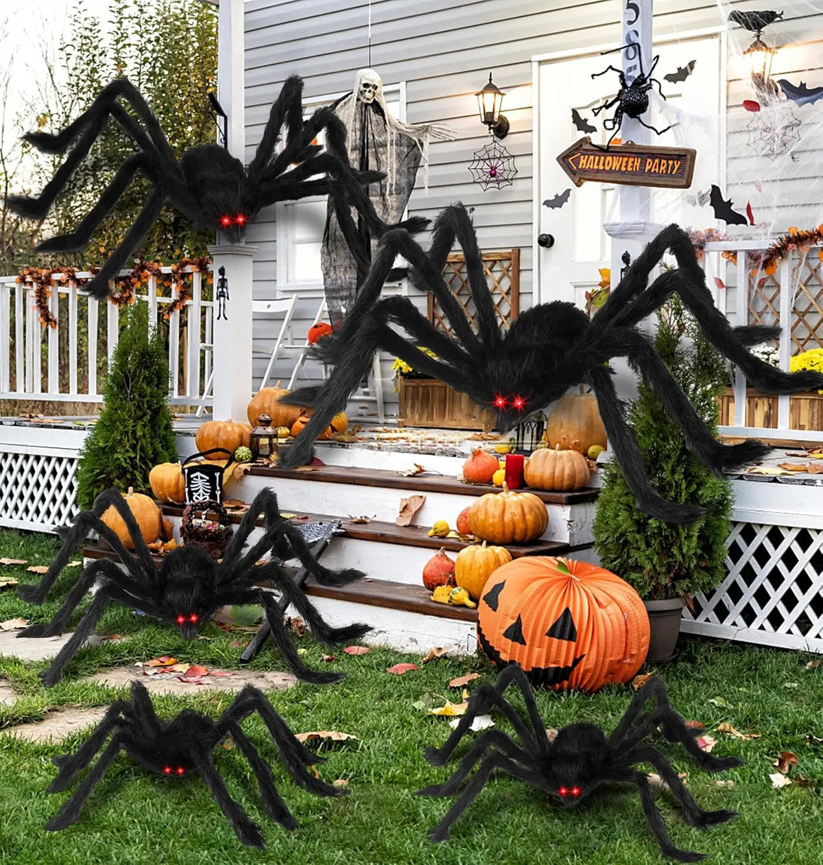 Giant Black Plush Halloween Spider – Poseable, Multi-Size