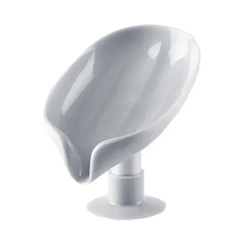 Leaf Shape Soap Dish with Suction Cup & Drainage | Anti-Slip Soap Holder for Bathroom & Kitchen | Green or Grey