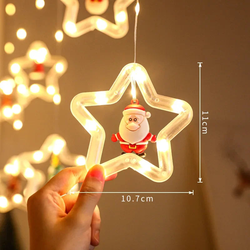 LED Christmas Curtain String Lights | USB | 8 Modes | Stars, Trees & Circles | Warm & Colourful | Bedroom & Window Decoration