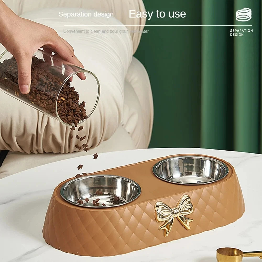 Double Pet Bowl with Bow-Tie Stand | Stainless Steel & PP Base | Cats & Dogs | 3 Colours