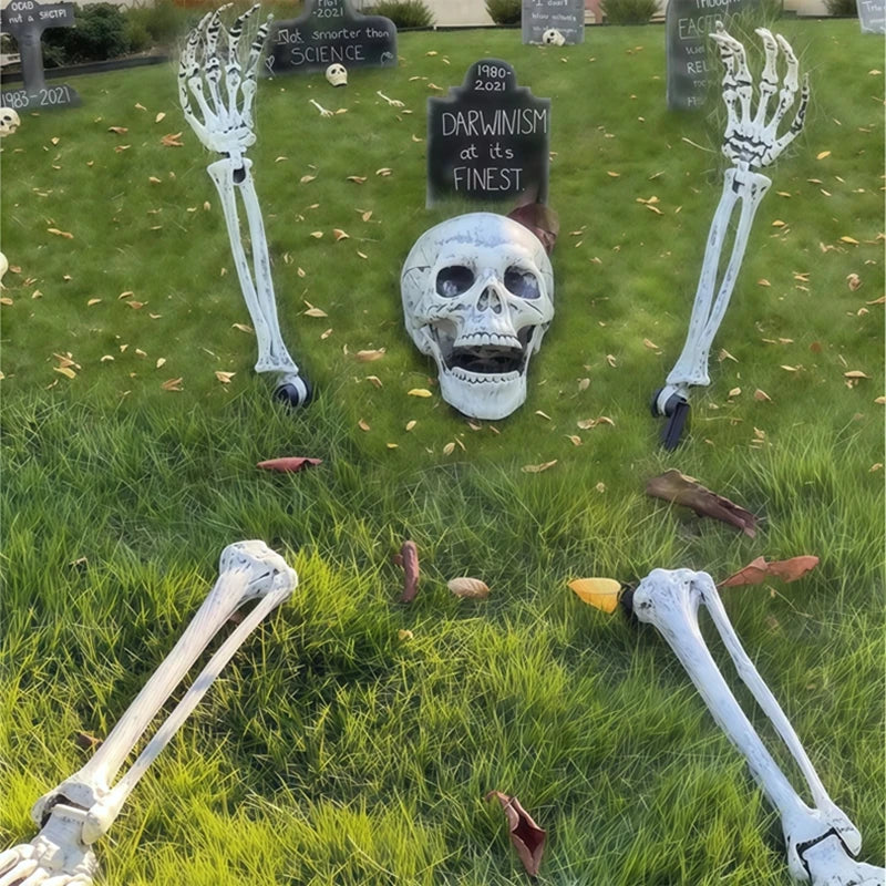 Halloween Skeleton Head & Hands Yard Decorations