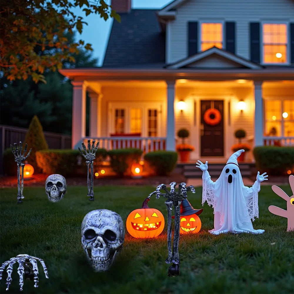 Halloween Skeleton Head & Hands Yard Decorations