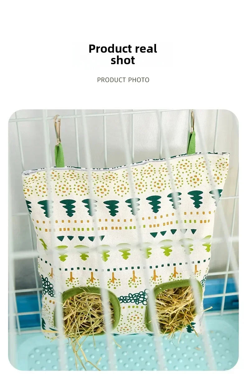 Small Pet Hay Bag Hanging Feeder | Canvas Pouch for Rabbits, Guinea Pigs & Hamsters | 2 & 3 Hole