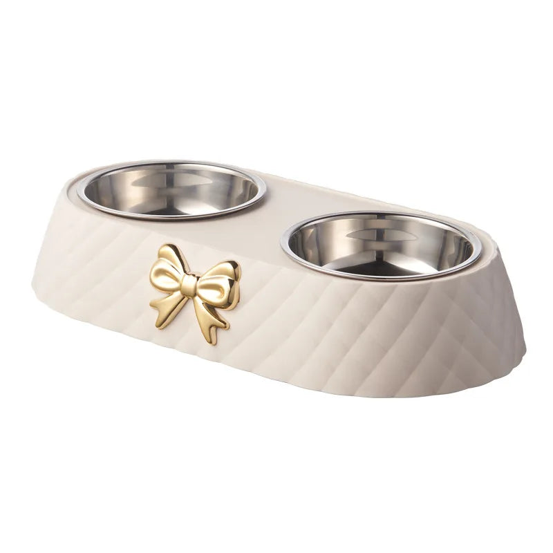Double Pet Bowl with Bow-Tie Stand | Stainless Steel & PP Base | Cats & Dogs | 3 Colours