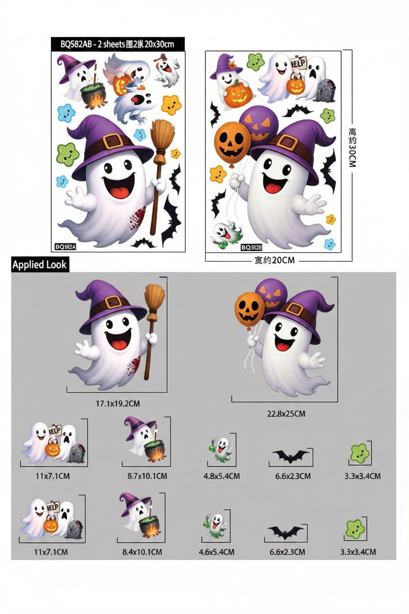 Halloween Window Cling Stickers | Pumpkin, Bat, Skull & Witch Designs | Party Decoration