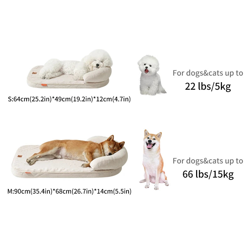 Sofa Dog Bed with Bolster Pillow – Soft Non-Slip Pet Bed for Small & Medium Dogs | Grey, Wood & Yellow