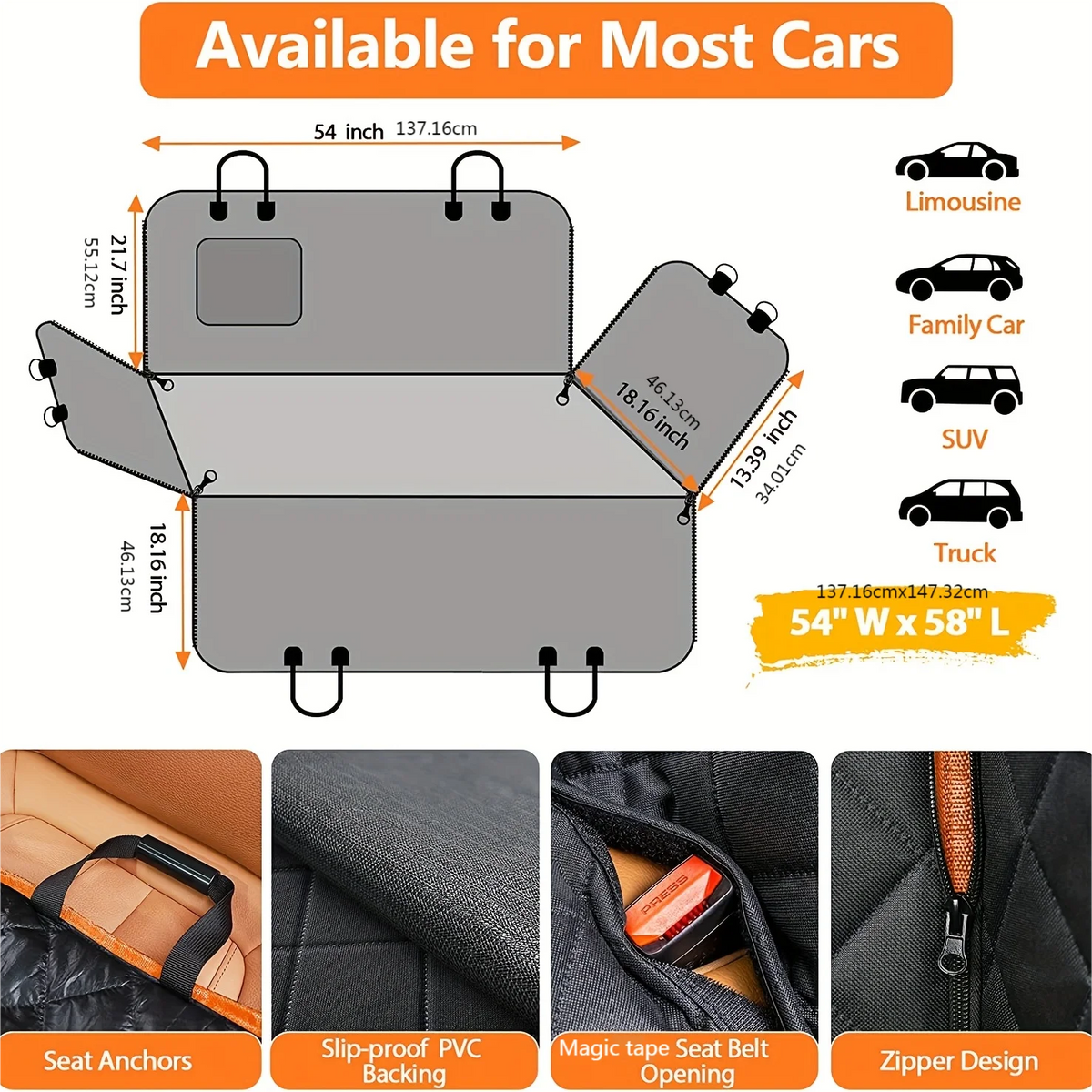 Dog Car Seat Cover & Hammock | 600D Heavy Duty, Scratch-Proof & Non-Slip | Fits Most Cars