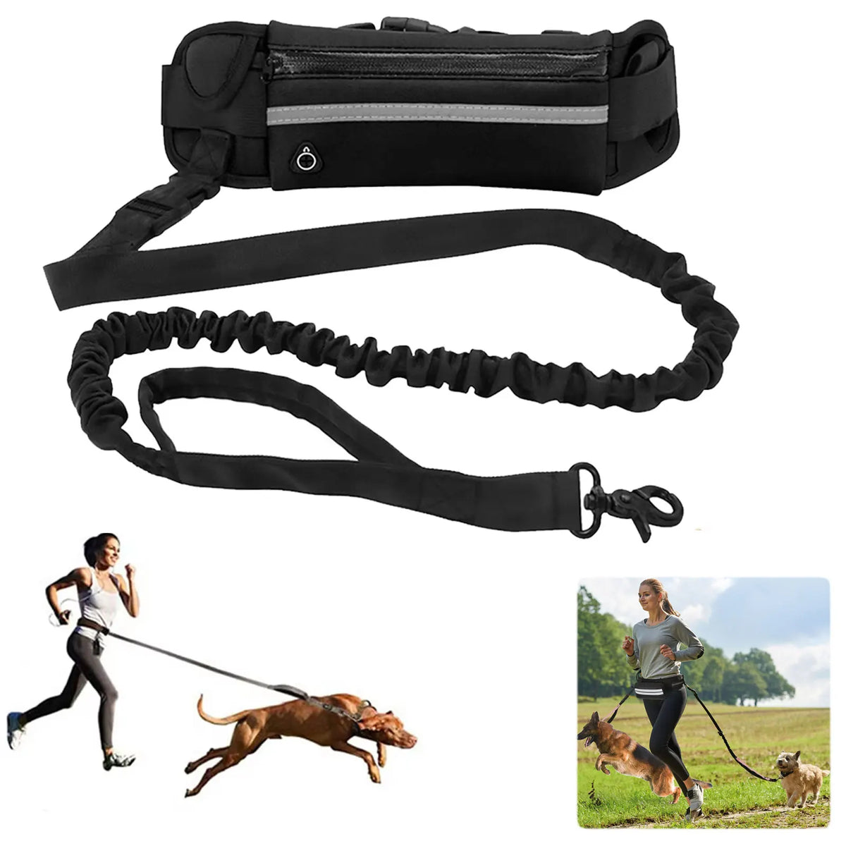 Hands Free Dog Leash with Waist Bag | Reflective Nylon Running Lead