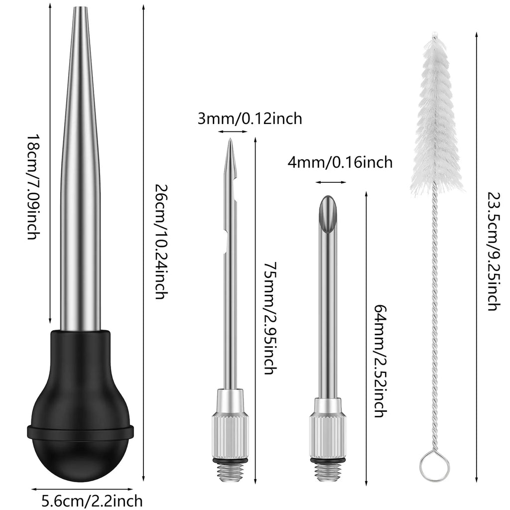 Stainless Steel Turkey Baster & Marinade Injector Set with Cleaning Brush
