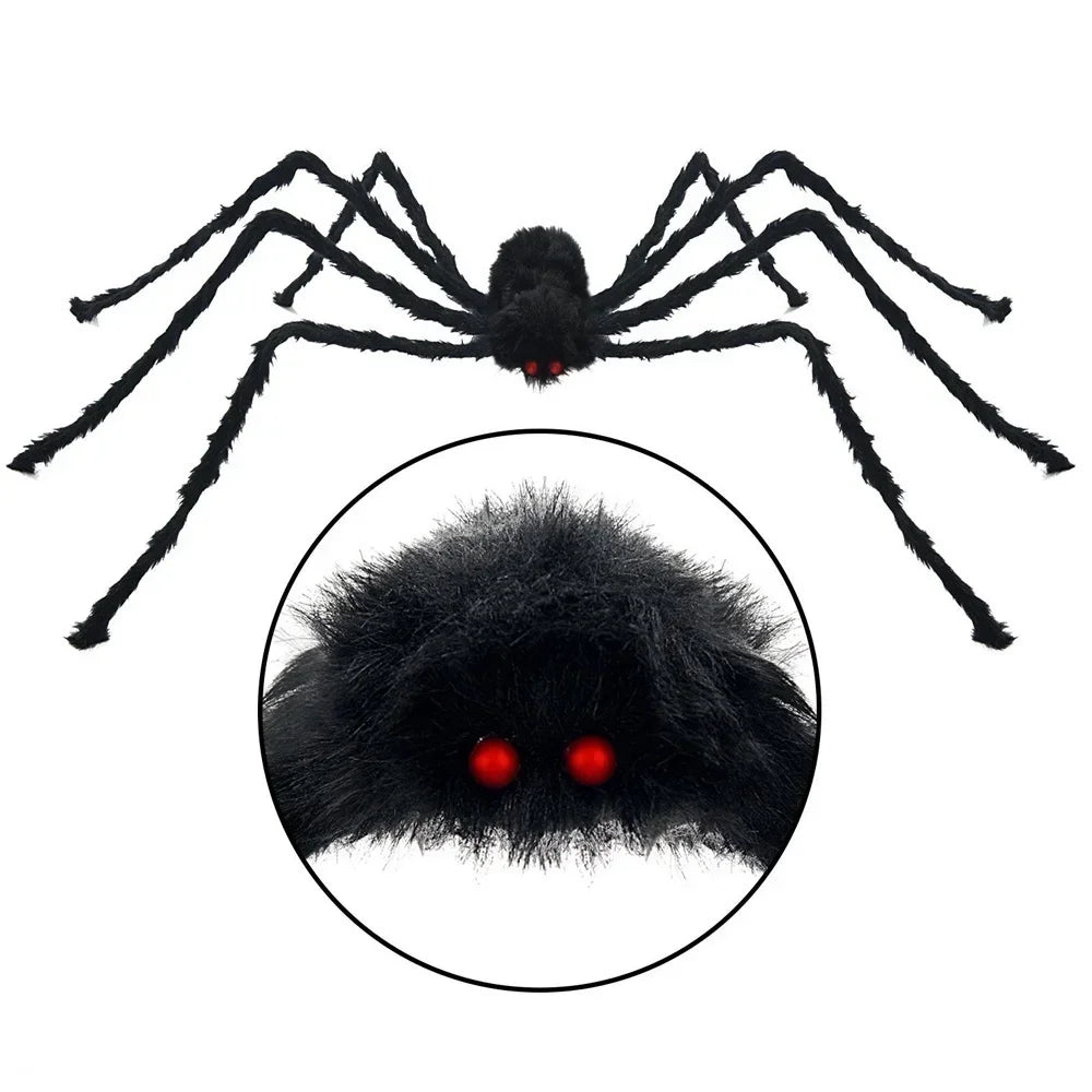 Giant Black Plush Halloween Spider – Poseable, Multi-Size