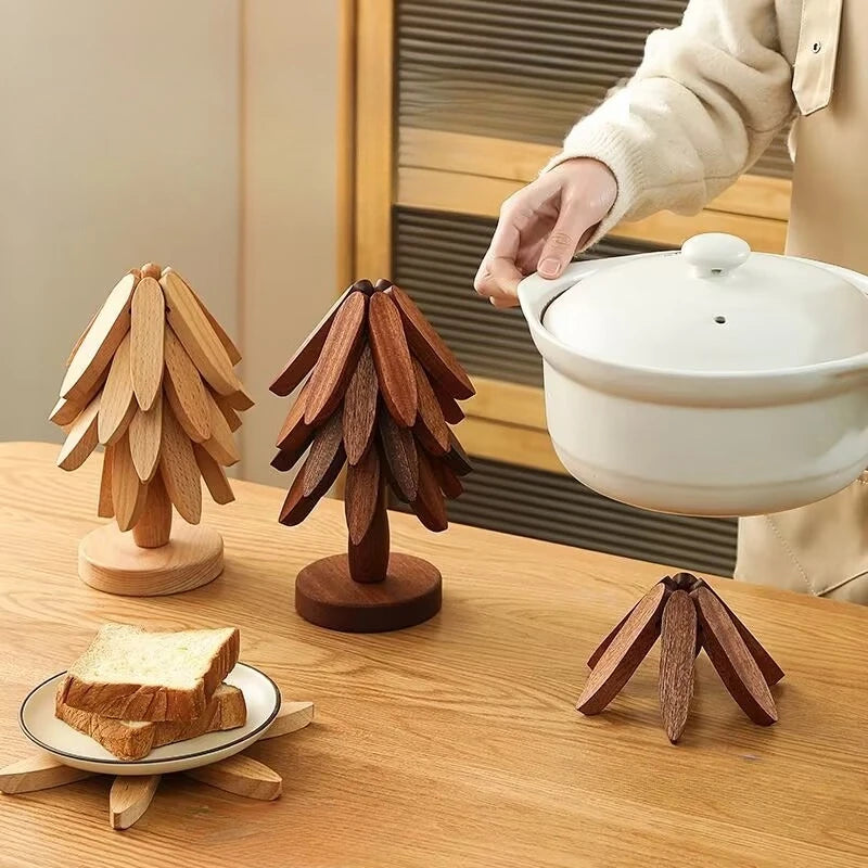 Christmas Tree Wooden Trivet - Heat-Resistant Pot Mat & Coaster
