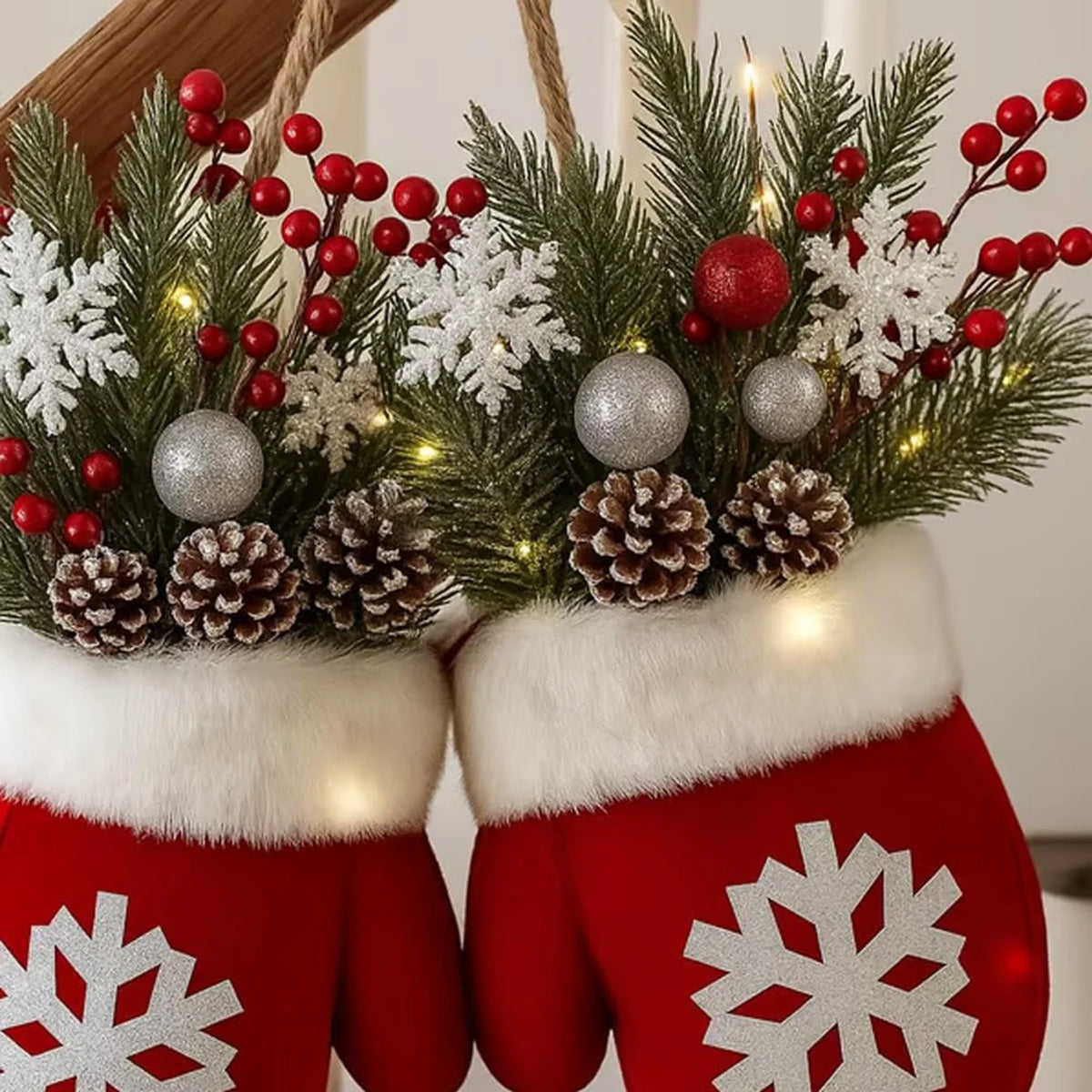 Christmas Gloves Wreath | LED Light-Up & Standard | 30cm | Indoor & Outdoor Wall Door Decoration