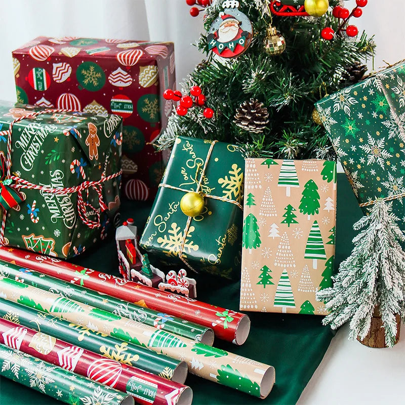 Christmas Wrapping Paper Set | 6 Sheets | 50x70cm | Red & Green Xmas Designs | Thick 150-225gsm