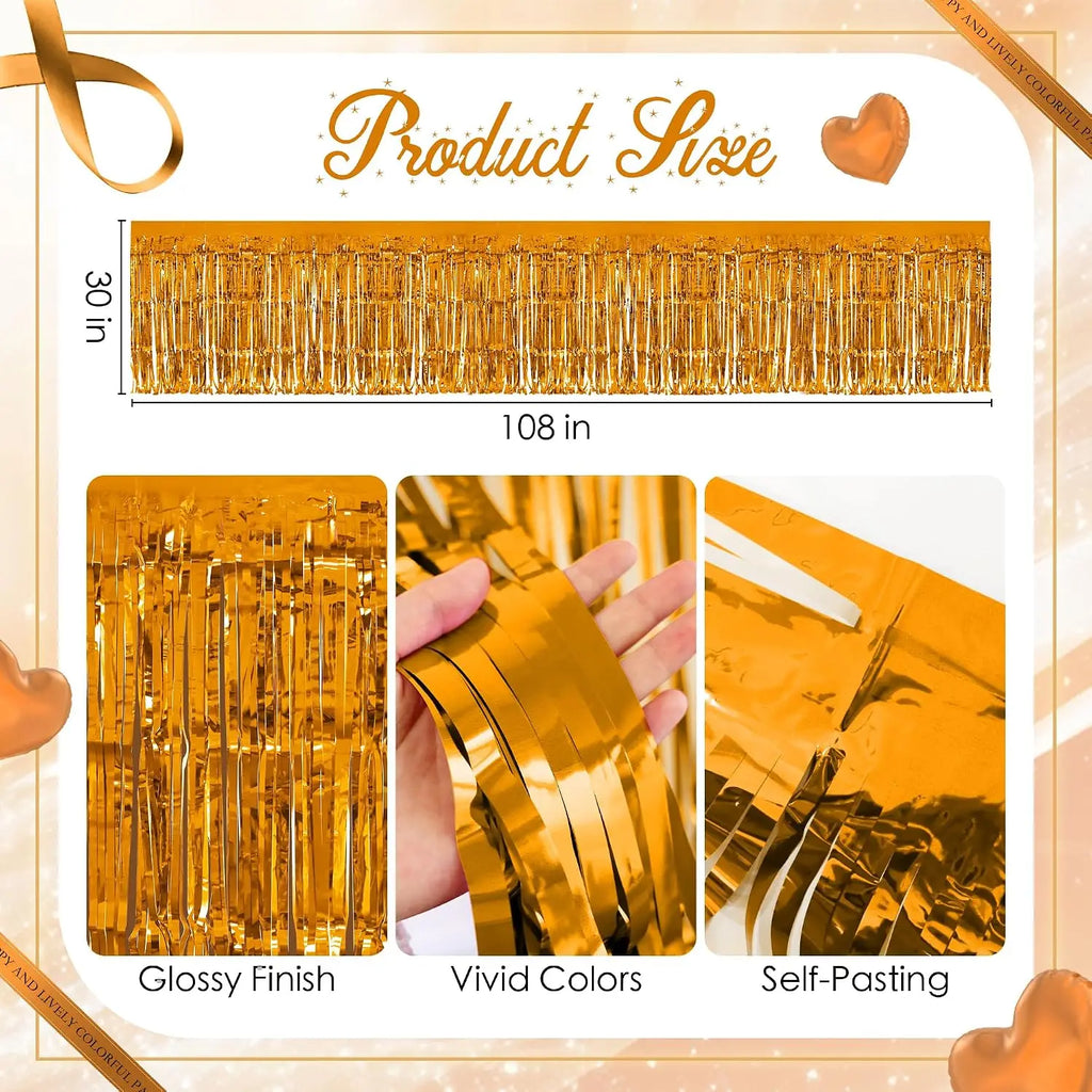 Metallic Foil Tinsel Fringe Table Skirt – 2-Pack, Party Decor
