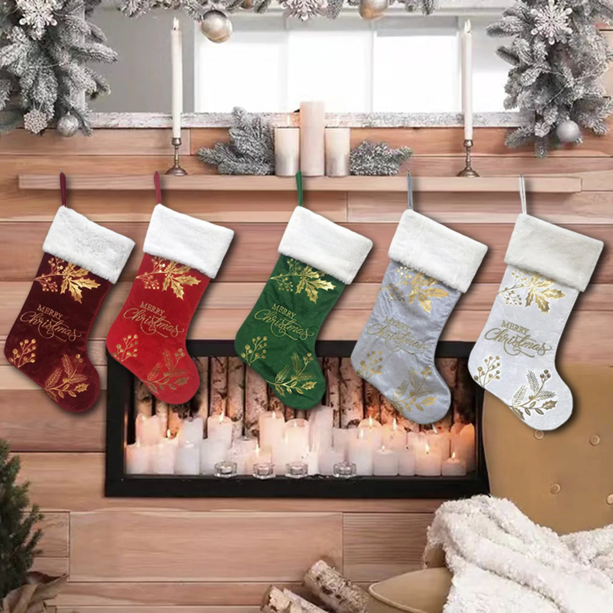 Christmas Stocking Candy Boots with Bells | 46x28cm Fireplace Hanging Sock | 5 Colours