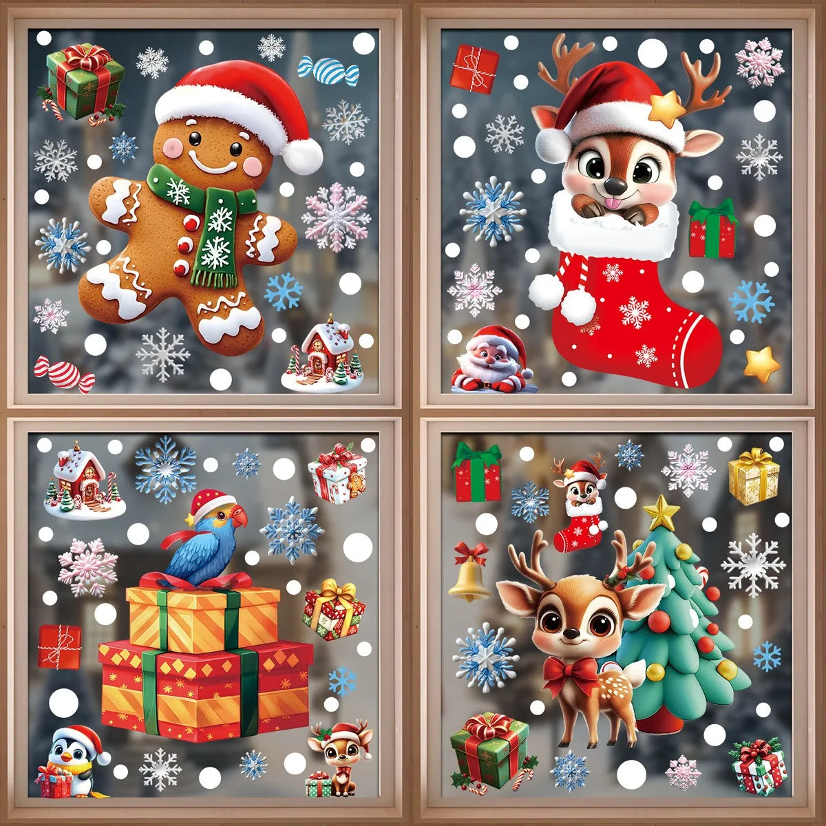 Christmas Window Stickers | 10 Festive Designs | Gingerbread Man, Santa, Snowman & More | Xmas Decor