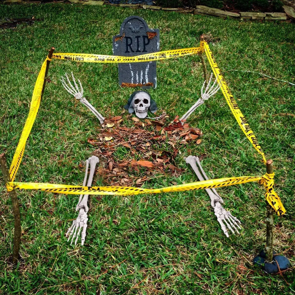 Halloween Skeleton Head & Hands Yard Decorations