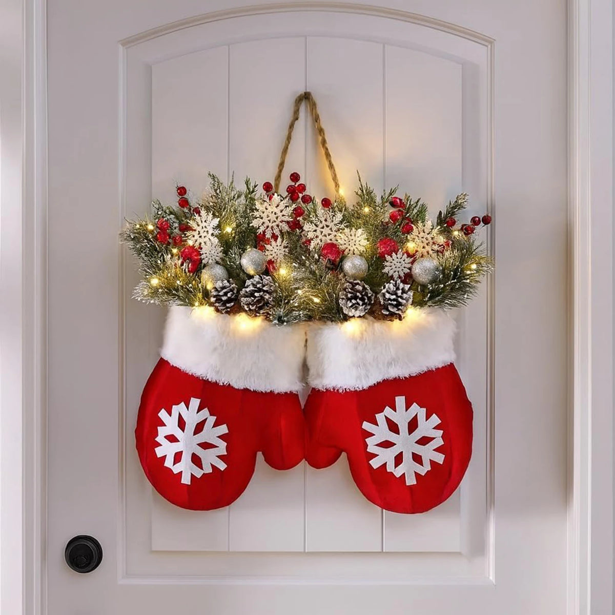 Christmas Gloves Wreath | LED Light-Up & Standard | 30cm | Indoor & Outdoor Wall Door Decoration