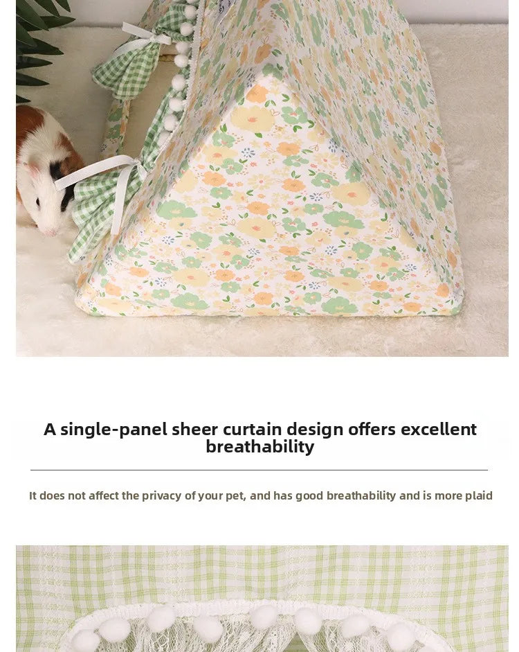 Small Pet Tent Hideout House | Floral Cotton Sleeping Tent for Rabbits, Guinea Pigs & Hamsters | 36x36x30cm