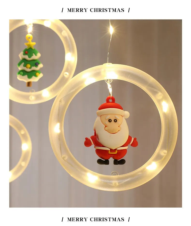 LED Christmas Curtain String Lights | USB | 8 Modes | Stars, Trees & Circles | Warm & Colourful | Bedroom & Window Decoration
