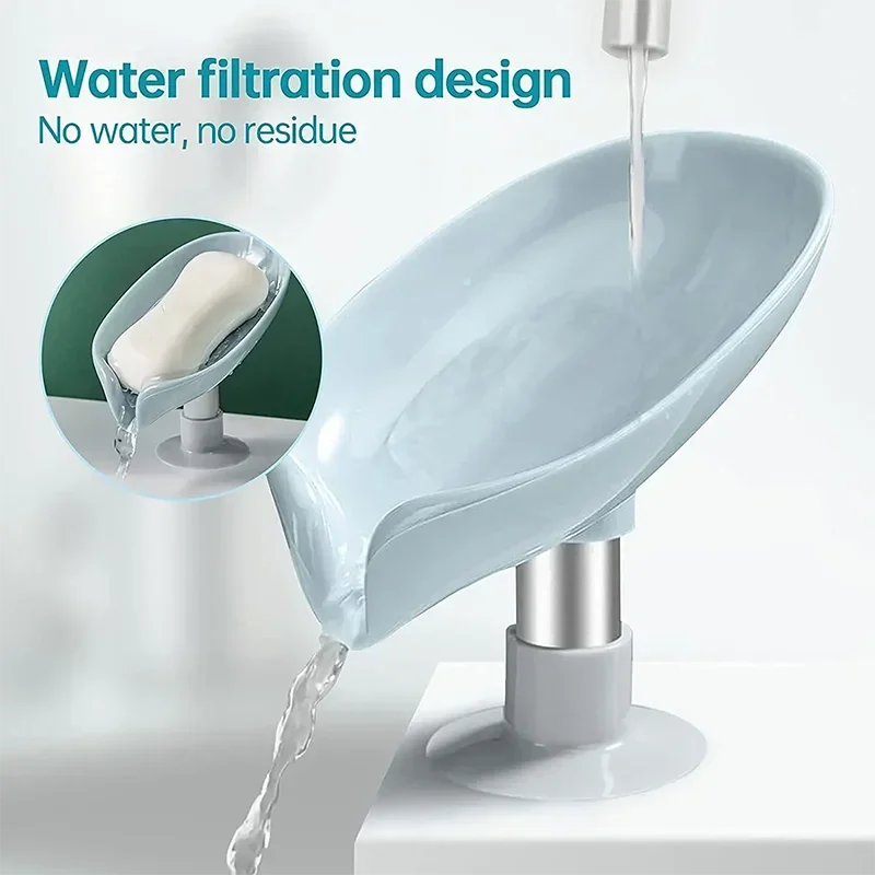 Leaf Shape Soap Dish with Suction Cup & Drainage | Anti-Slip Soap Holder for Bathroom & Kitchen | Green or Grey