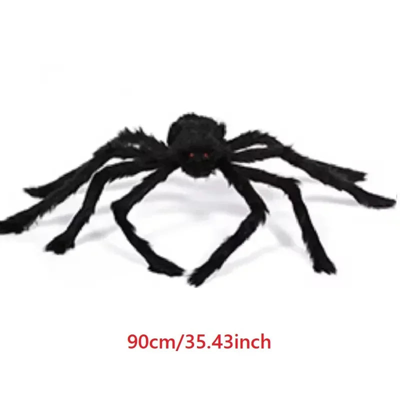 Giant Black Plush Halloween Spider – Poseable, Multi-Size