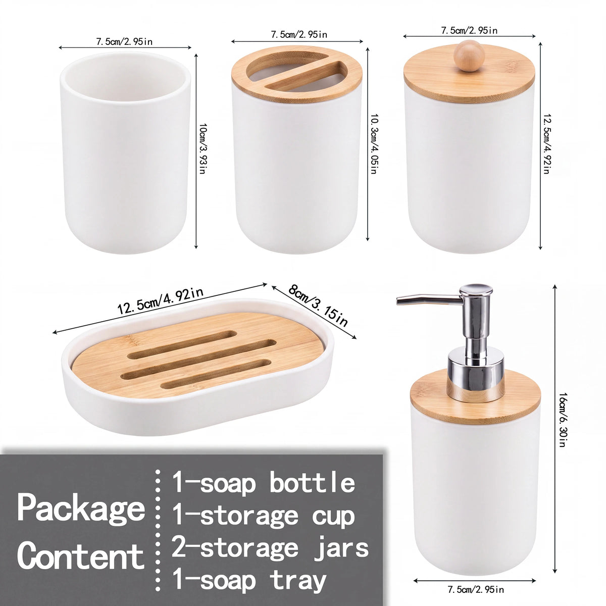 5-Piece Bathroom Accessories Set – Soap Dispenser, Storage Jar, Toothbrush Holder & Soap Dish | Farmhouse Style