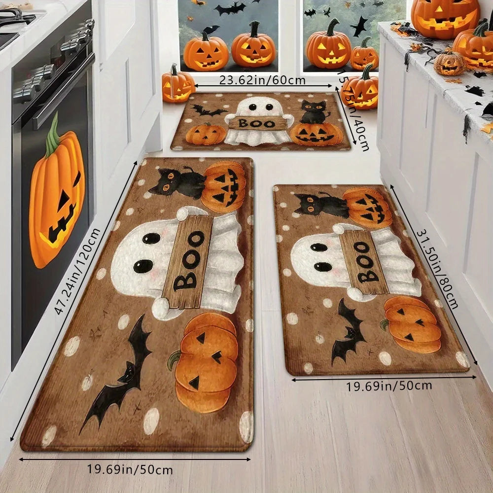 Halloween Pumpkin & Ghost Rug – Non-Slip Indoor Mat for Kitchen, Bathroom & Living Room
