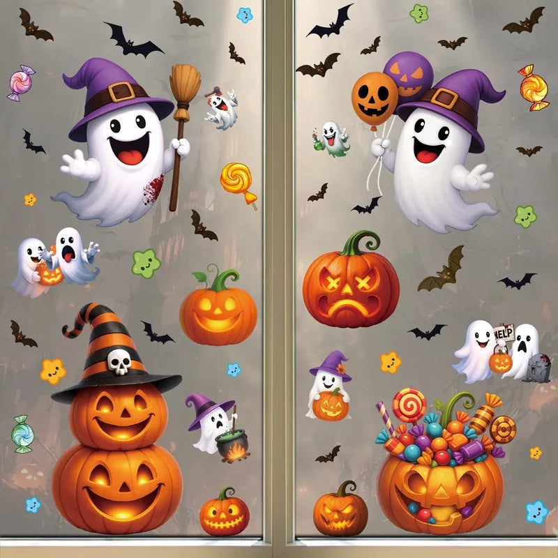 Halloween Window Cling Stickers | Pumpkin, Bat, Skull & Witch Designs | Party Decoration