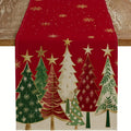 Christmas Table Runner | Red Trees & Snowflakes Design | 33x183cm | Festive Holiday Tablecloth