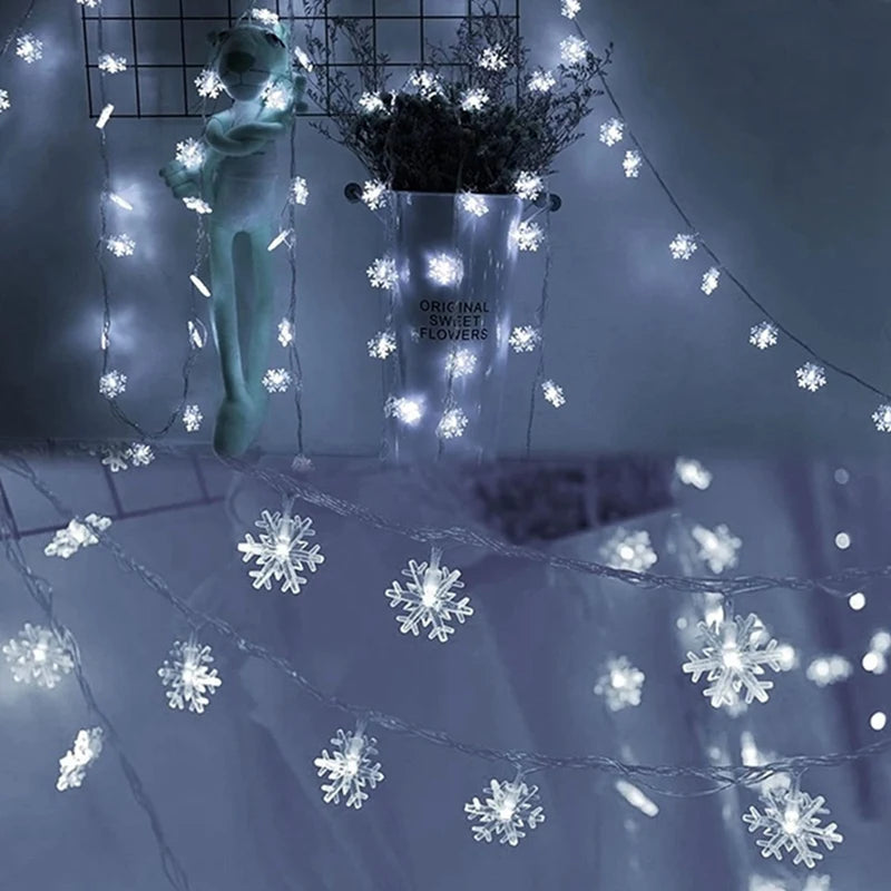 Snowflake Fairy Lights – LED String Lights, Battery/USB Powered