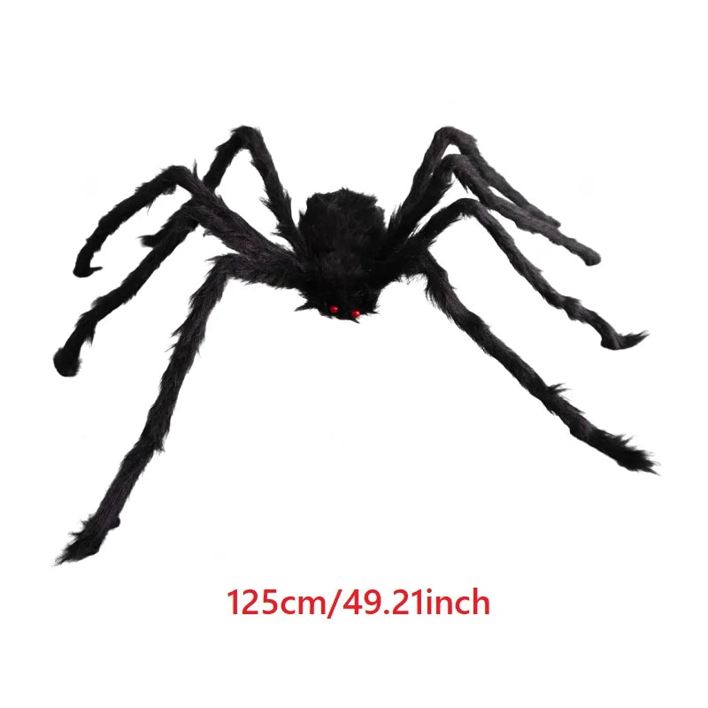 Giant Black Plush Halloween Spider – Poseable, Multi-Size