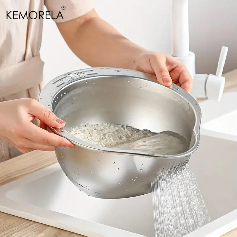Stainless Steel Rice Washer Strainer Bowl & Colander
